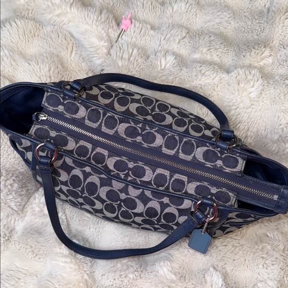 Denim Coach Navy and White Signature Tote - Picture 10 of 14
